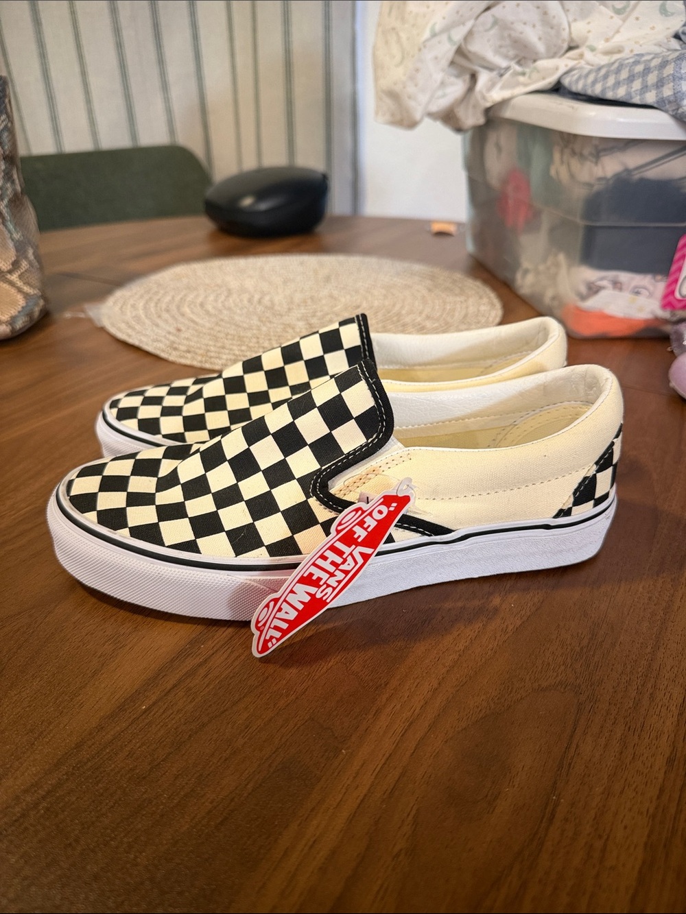 NWT Vans Classic Slip-On Checkerboard Sneakers - Black & White | Size 7.5